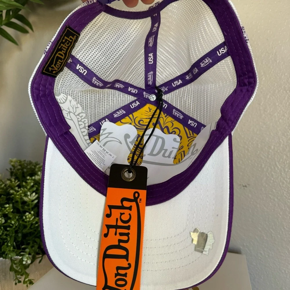 NWT VON DUTCH TWO TONE TRUCKER HAT UNISEX GOLD YELLOW/PURPLE SNAPBACK Y2K‎